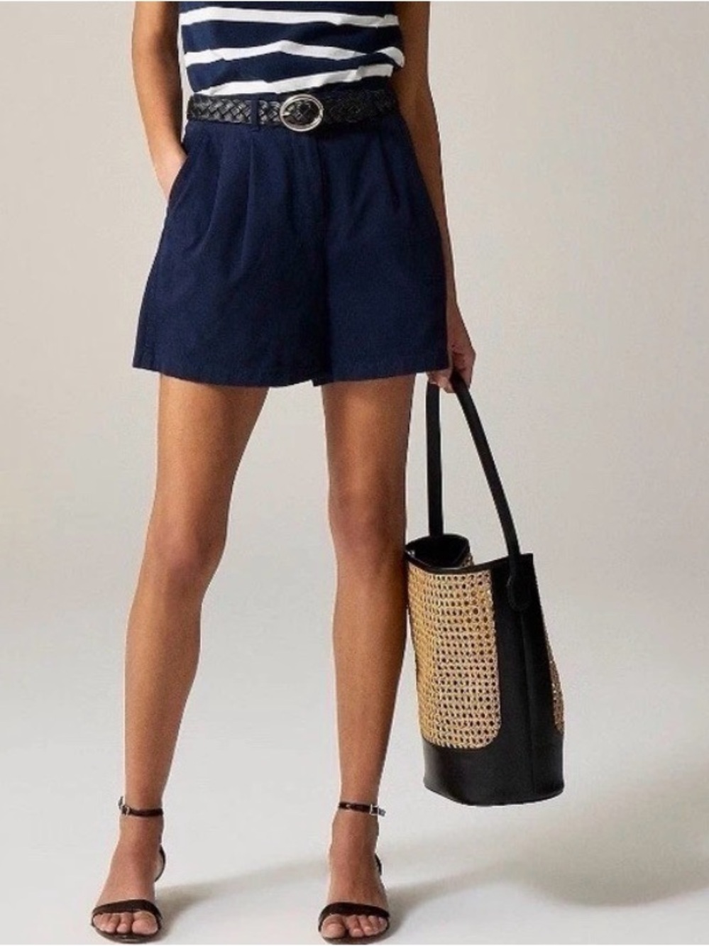 Women J.Crew preppy navy pleated heritage summer chino shorts 3”